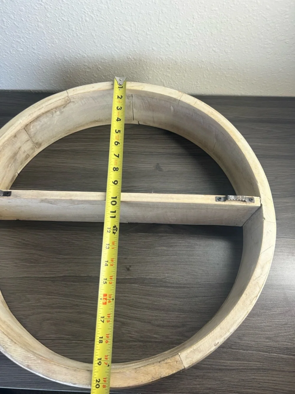 Vintage Round Wood Wall Shelf Rustic Whitewashed Farmhouse 20.5”
